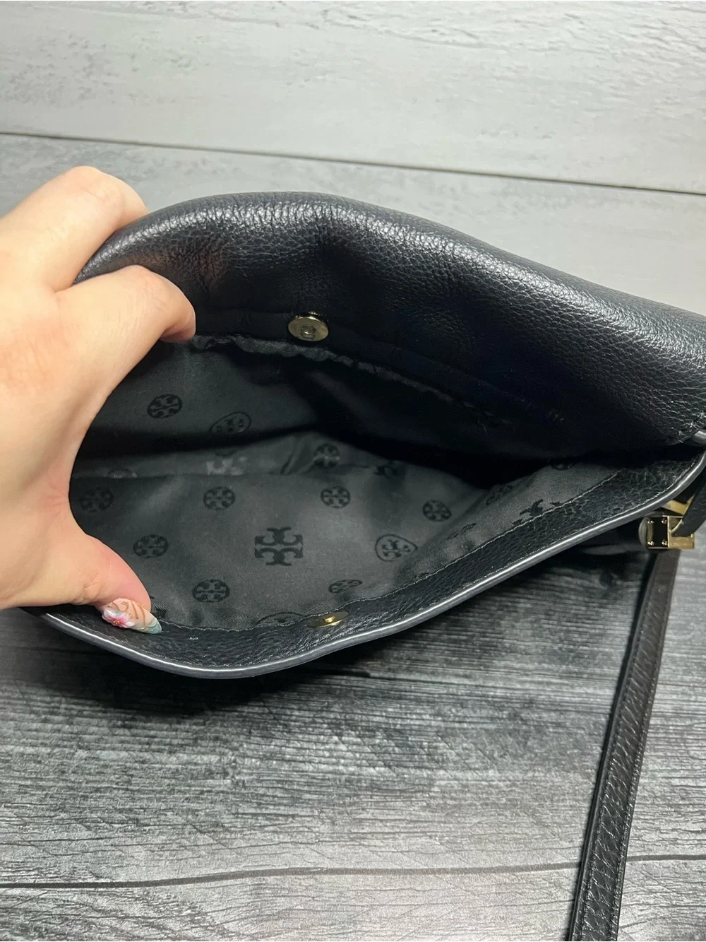 Tory Burch Black Pebbled Leather Logo Crossbody